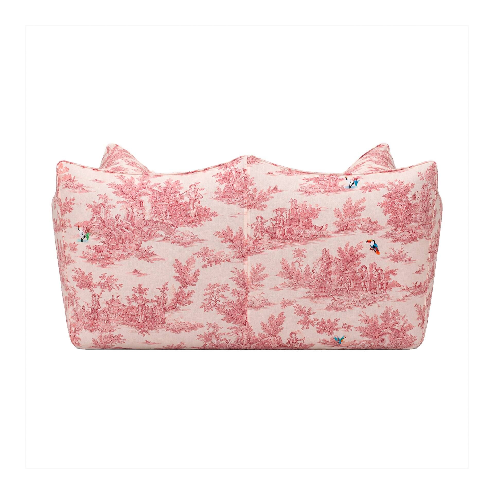 Mario Bellini Bibambola Sofa for B&B in Toile de Jouy with Embroidered Bird
