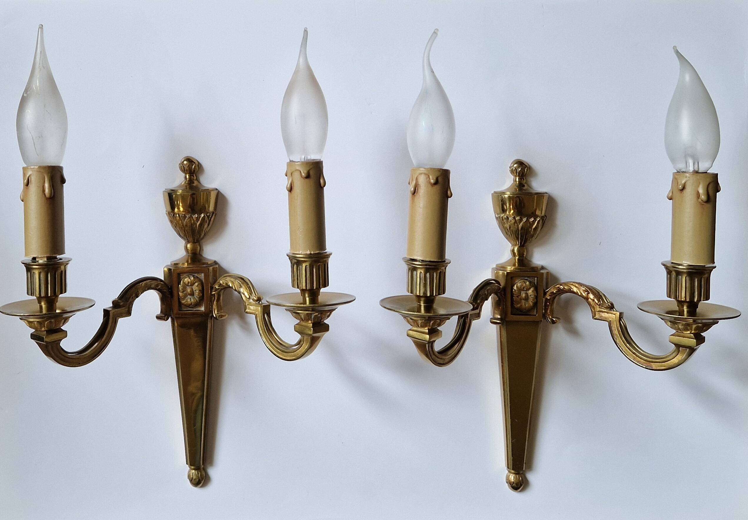 Pair of classic electrified brass wall lights