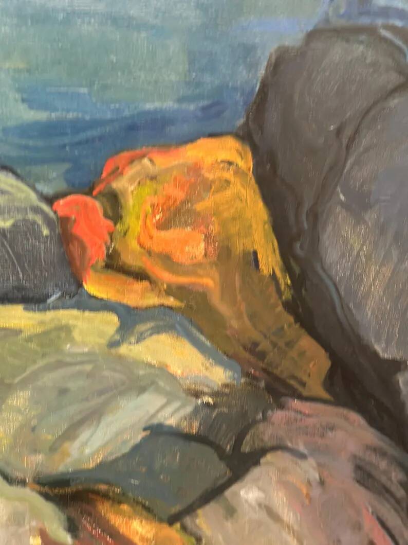 Large Original Swedish Oil on Canvas – “Storm Clouds Bohuslän” by Stig Delang – Signed – Vintage & Framed