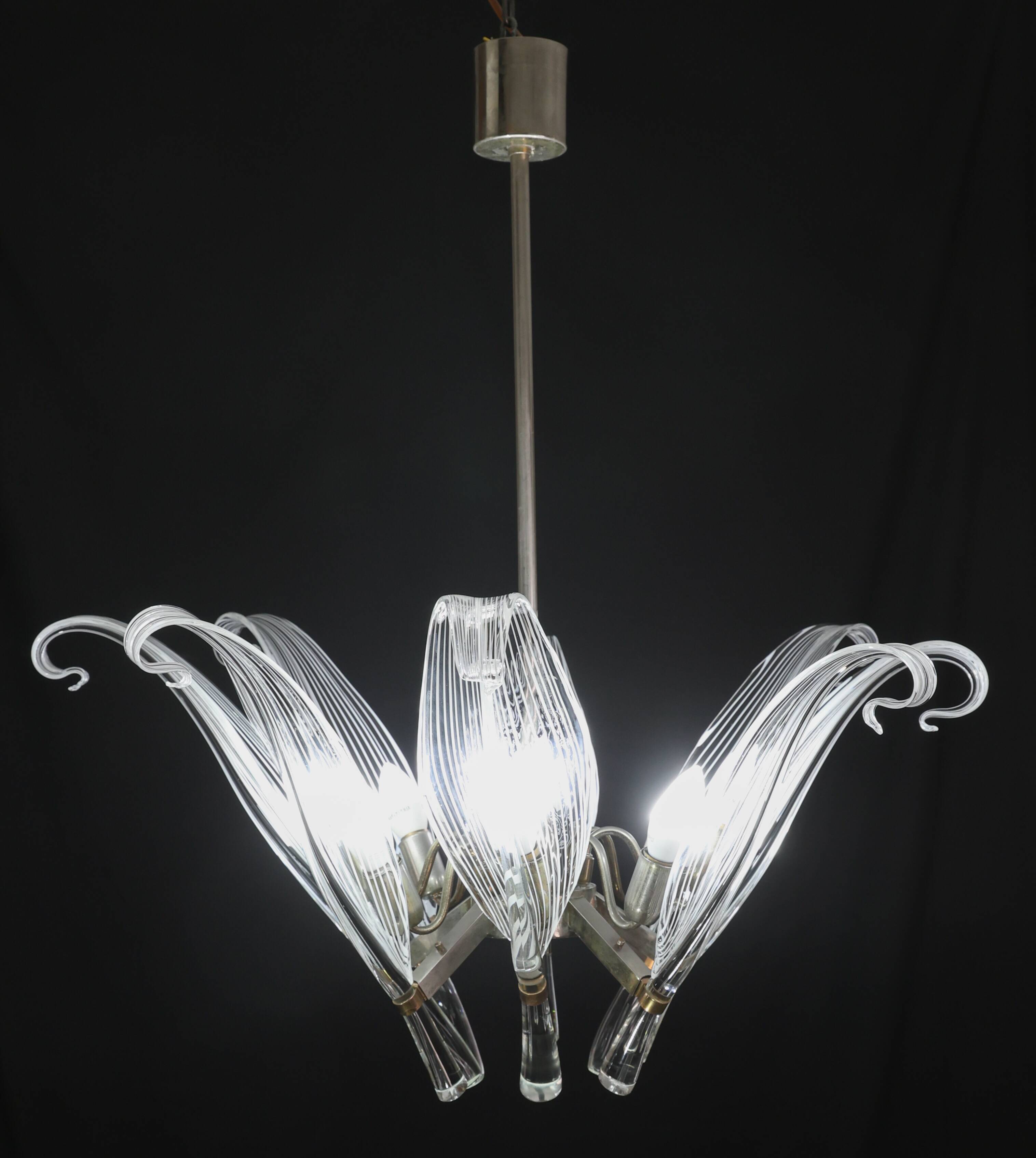 Extraordinary Large Transparent Murano Glass Leaves Chandelier by Franco Lu