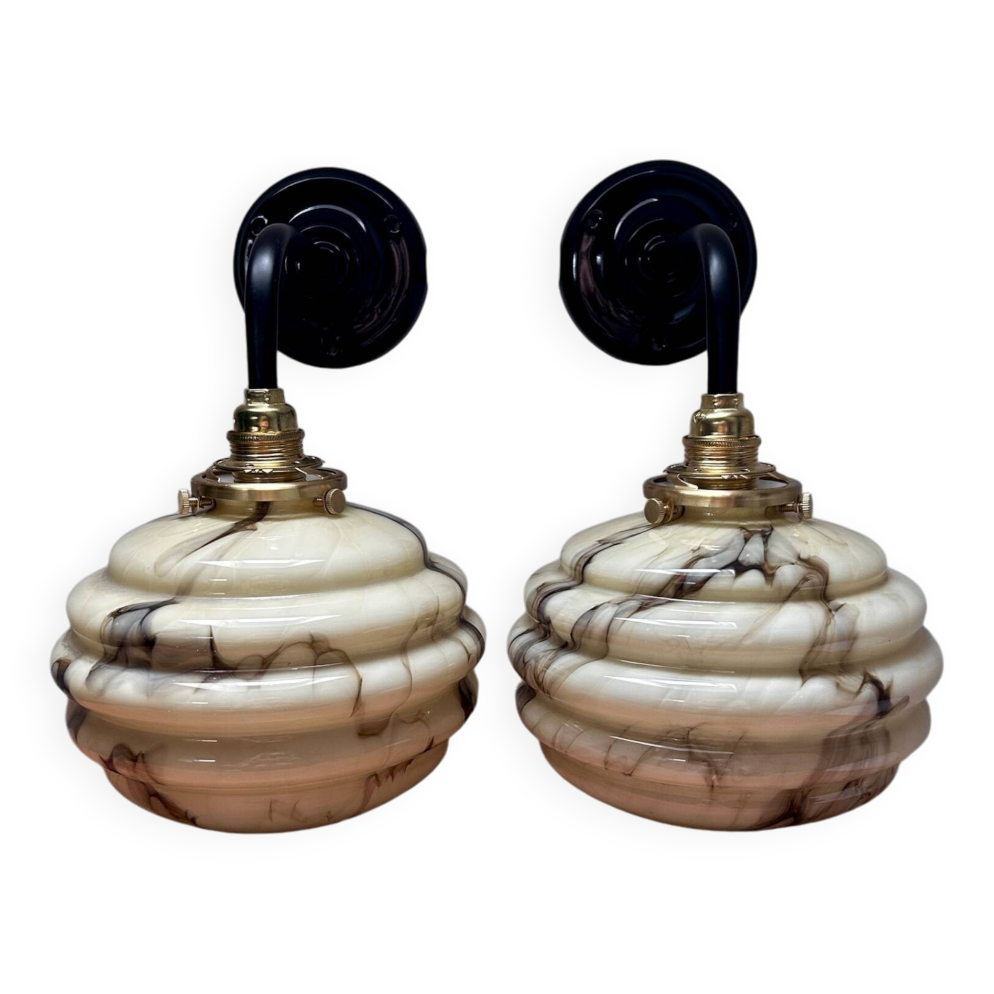 Pair of marbled opaline wall lights