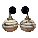 Pair of marbled opaline wall lights