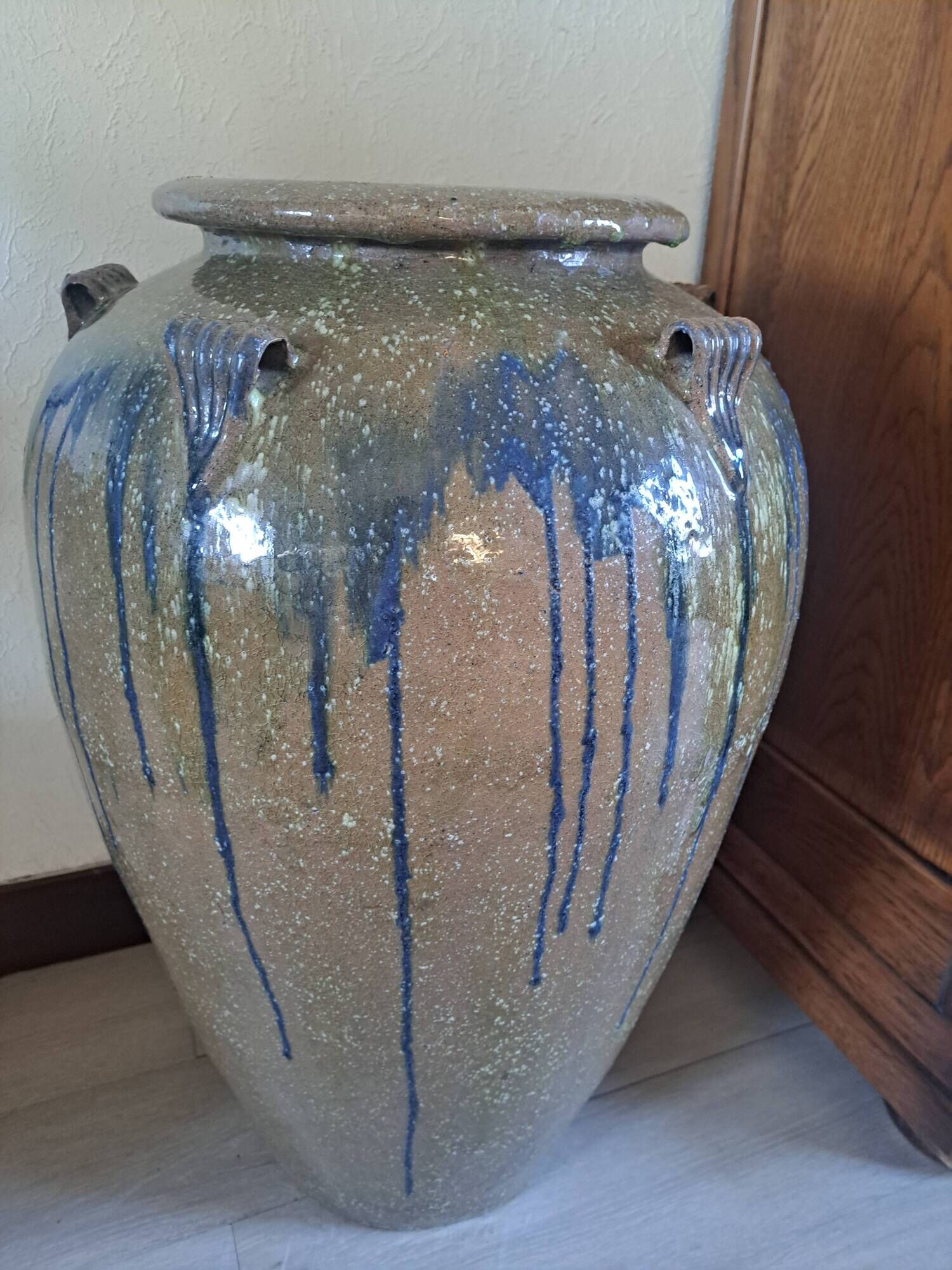 Large ceramic pot ptmd jar lisie natural blue