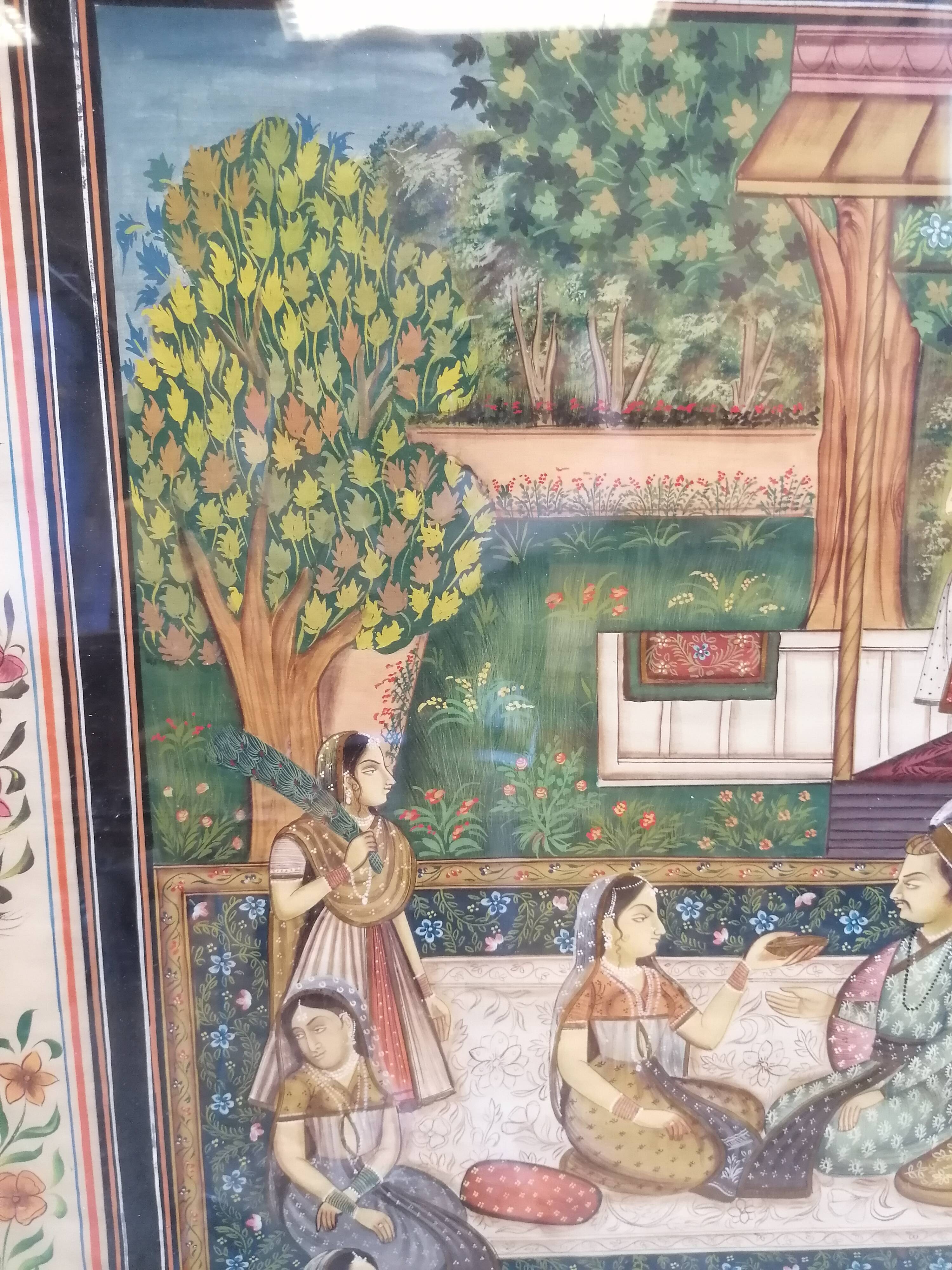 Large painting on oriental / Mughal / Indian silk (1900-1950)
