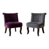 Pair of classic style crapaud armchairs in grey velvet.