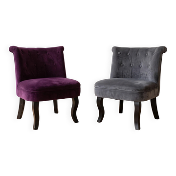 Paire de fauteuils crapaud style classique en velours gris