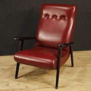 Italian design armchair in red faux leather from the 70s