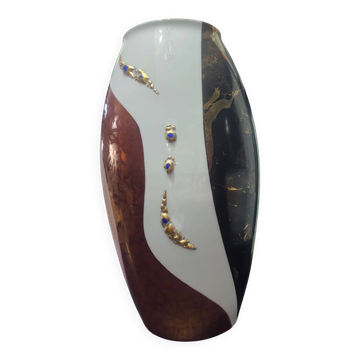 Large vase of great value, Limoges porcelain, hand-painted, Cyprea, 37cm.