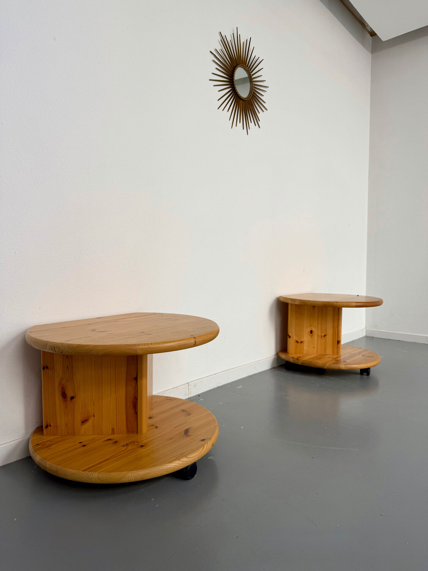 Side table, end table X2, solid pine, 1970s design.