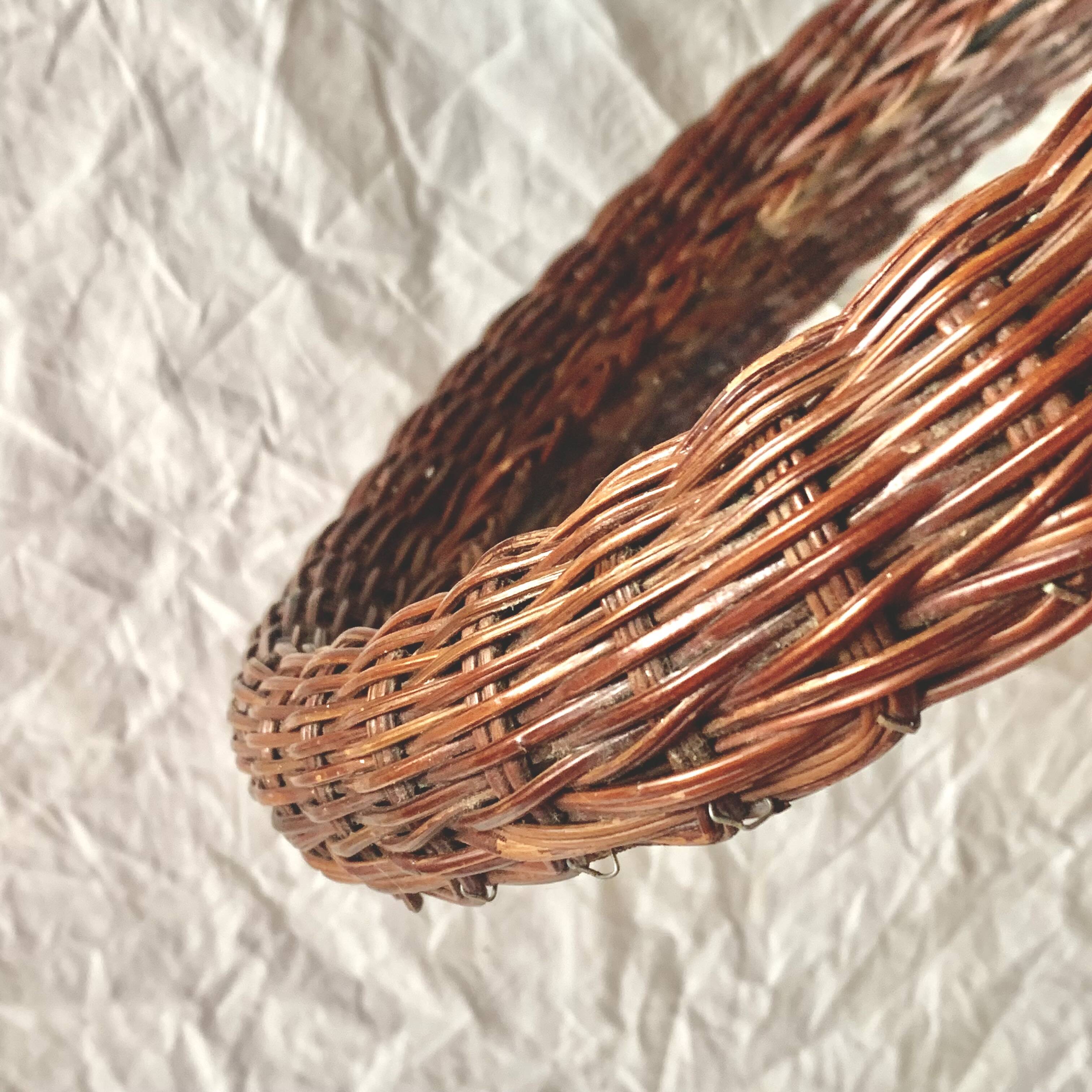 Vintage round woven rattan wall mirror