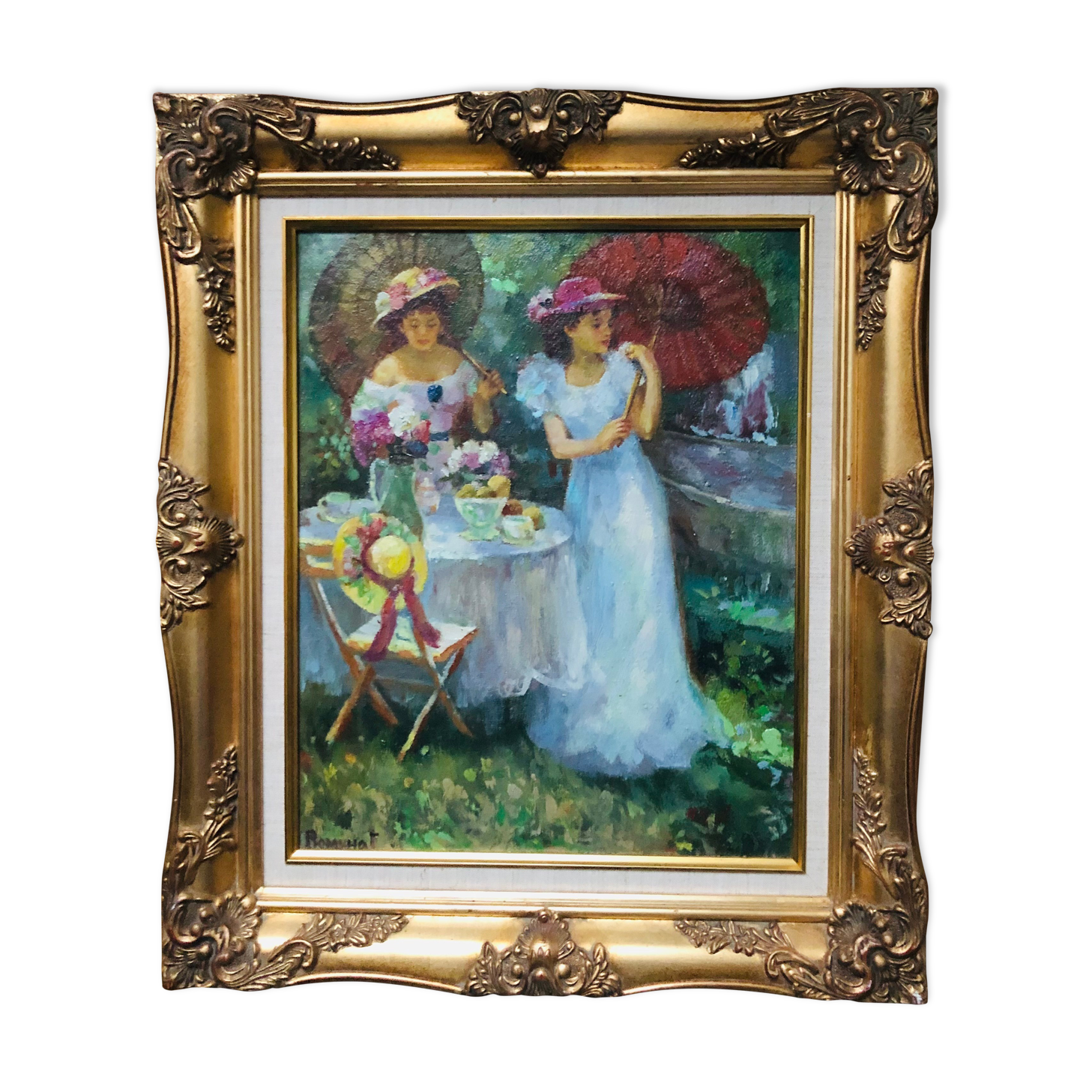 Painting - oil on canvas: tea in the garden