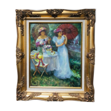 Painting - oil on canvas: tea in the garden