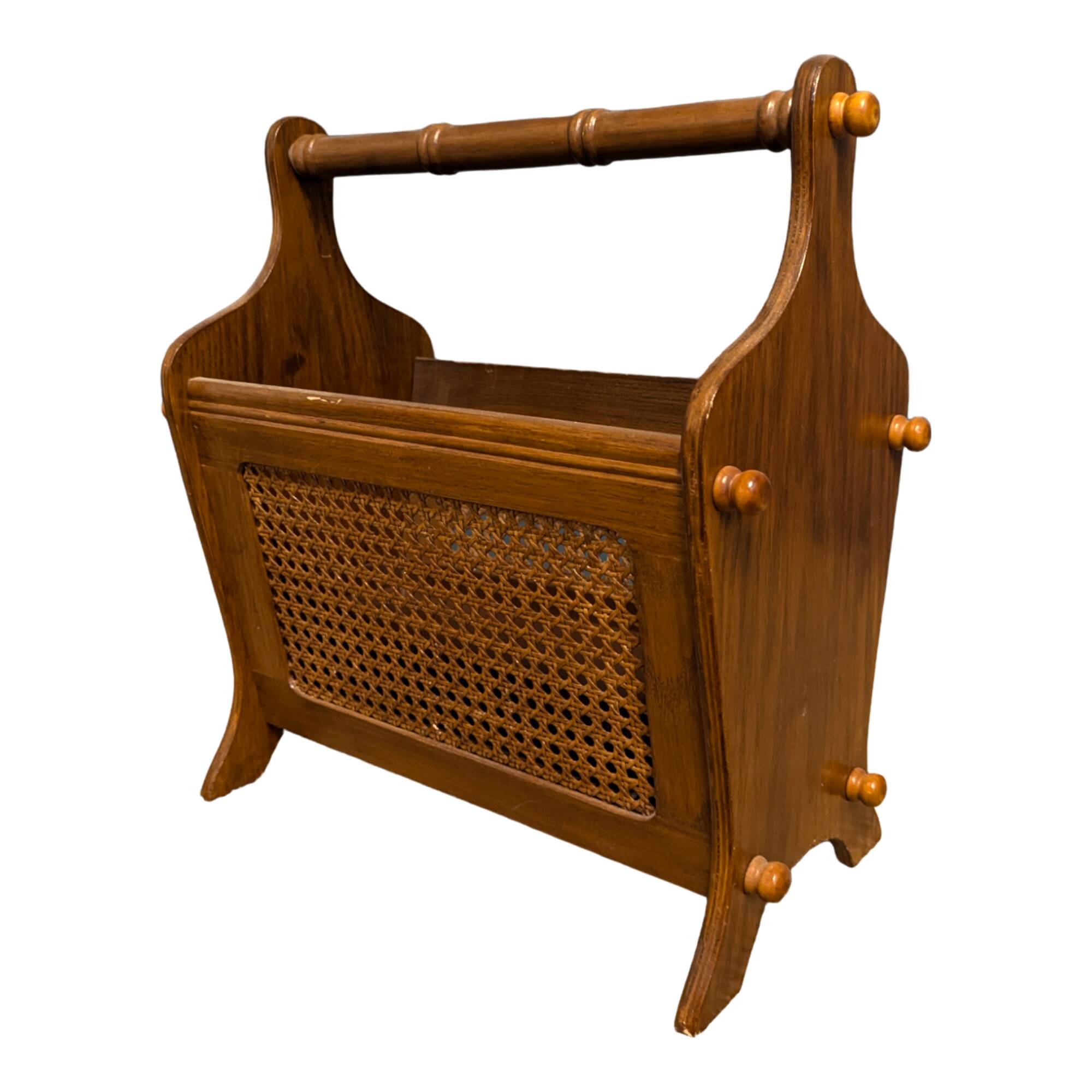 Wooden magazine rack with cane work