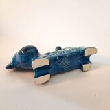 Vintage bull statue, design aldo londi for bitossi, rimini blue series.