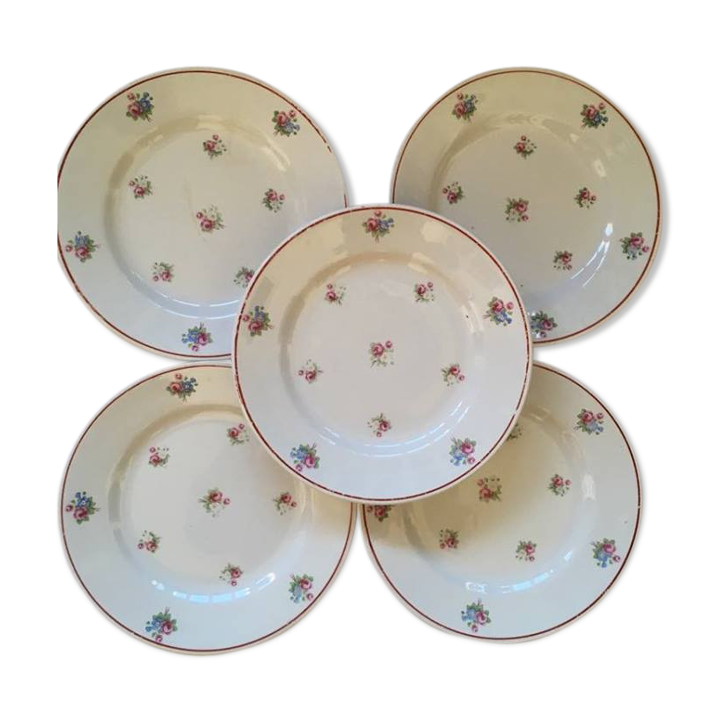 Five dessert plates flowered