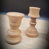 Trio turned wood candlesticks