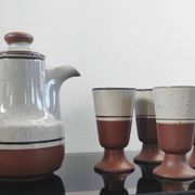 Vintage ceramic set – Jug & 4 footed glasses 70s - Korea