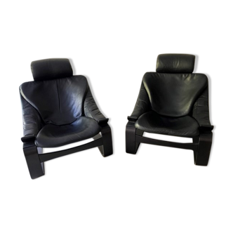 Set of two armchairs Black leather Kroken - Roche bobois