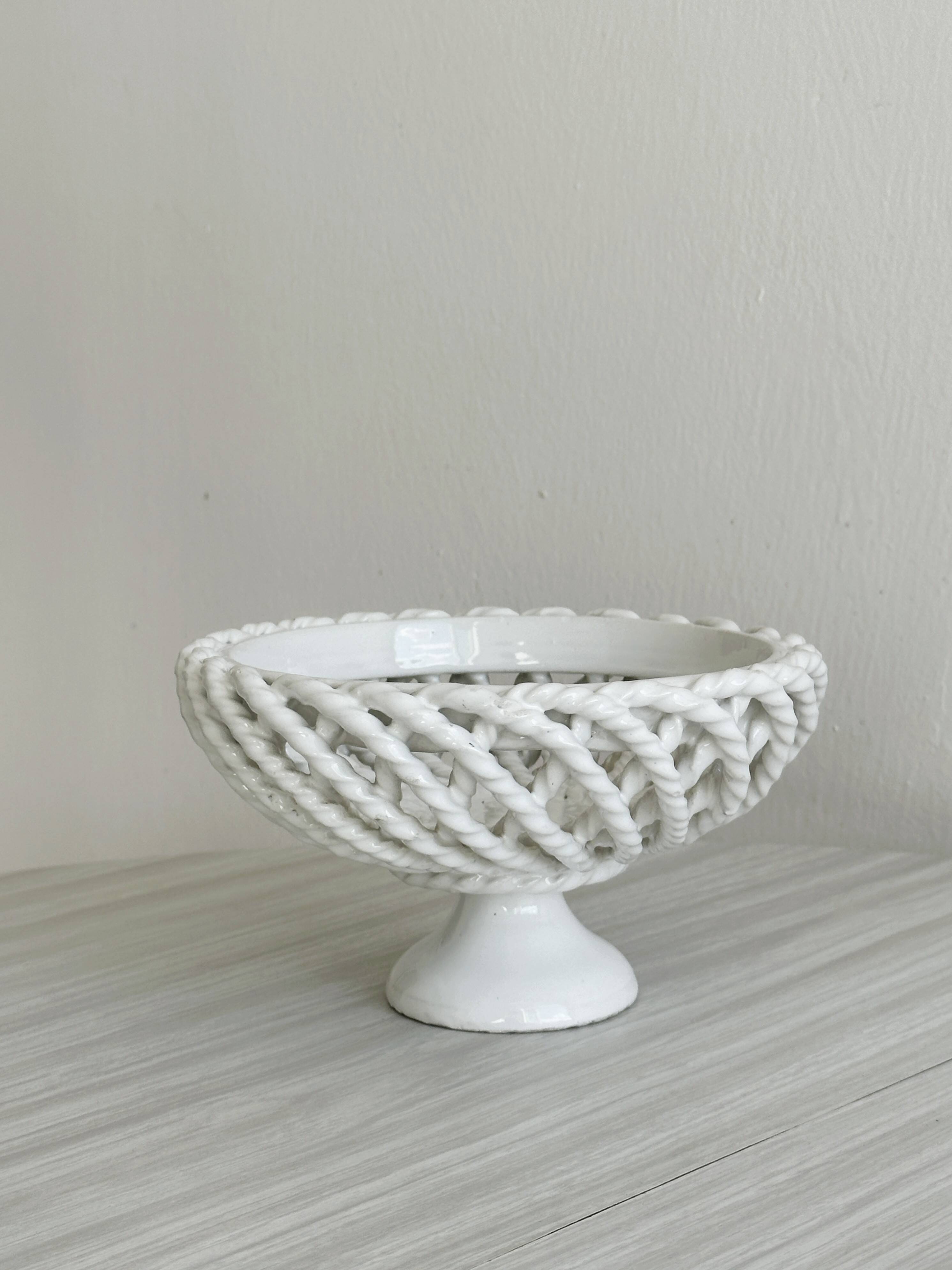 Openwork white porcelain bowl