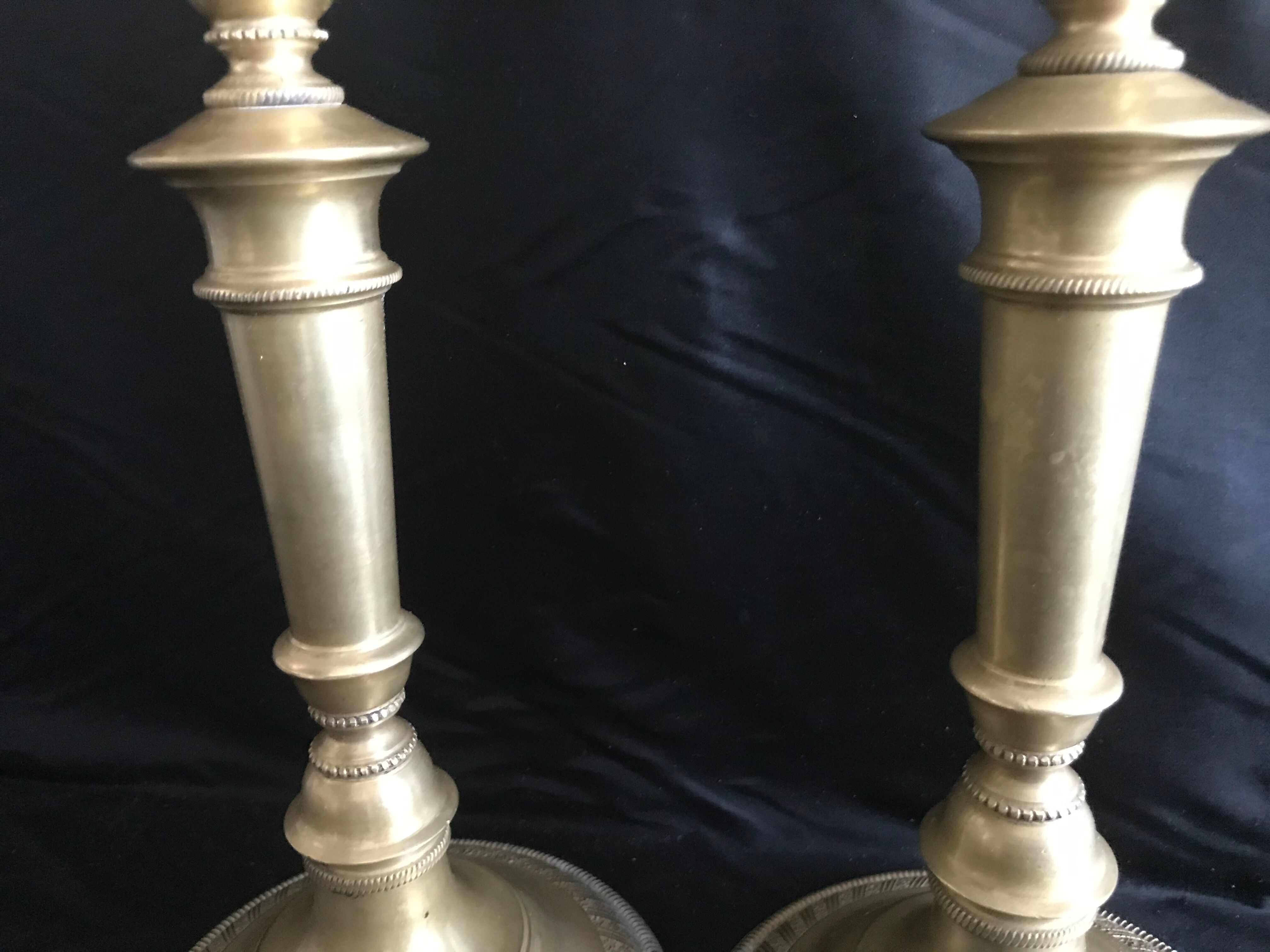 Pair of candlesticks, art nouveau, golden bronze