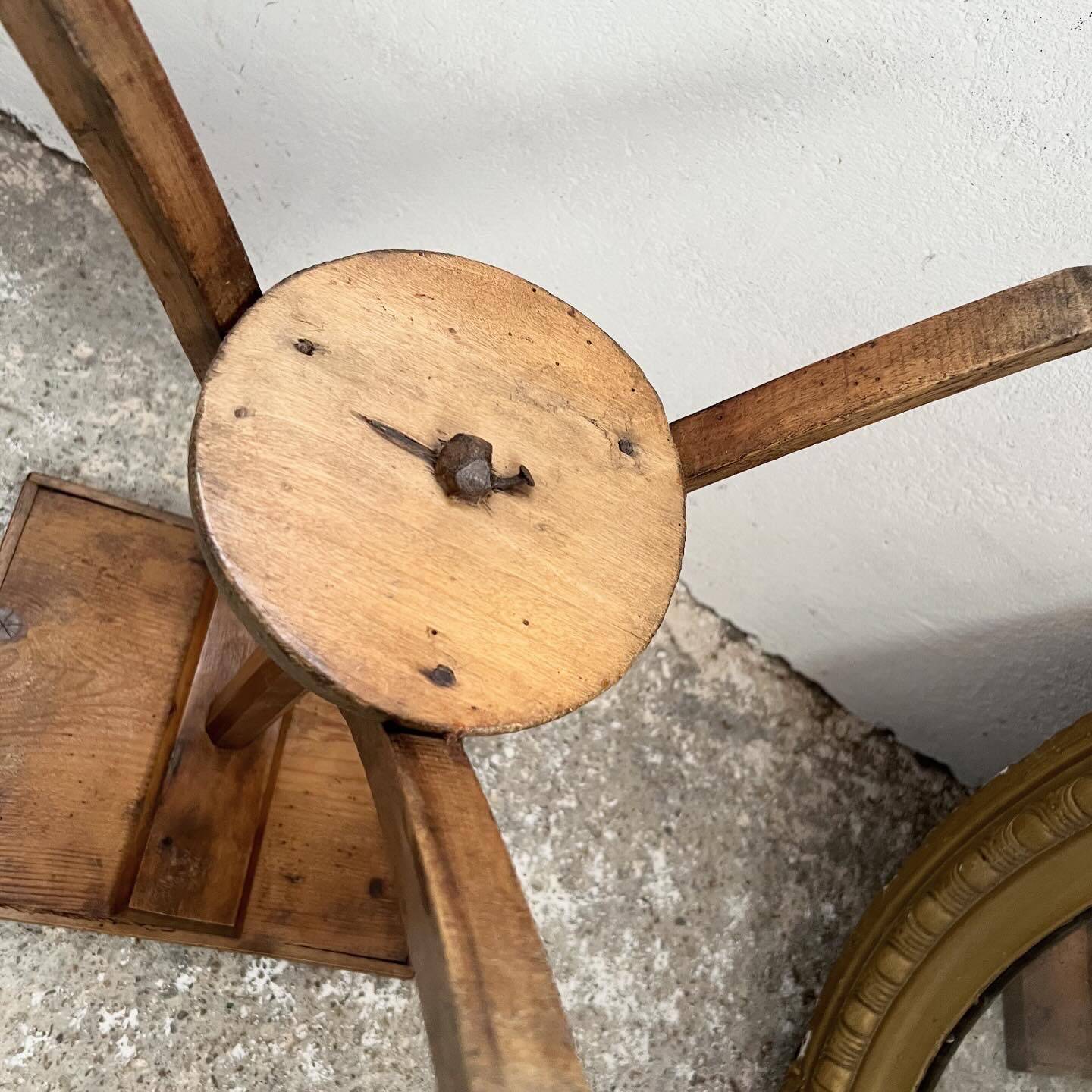 Old primitive wooden tripod pedestal table