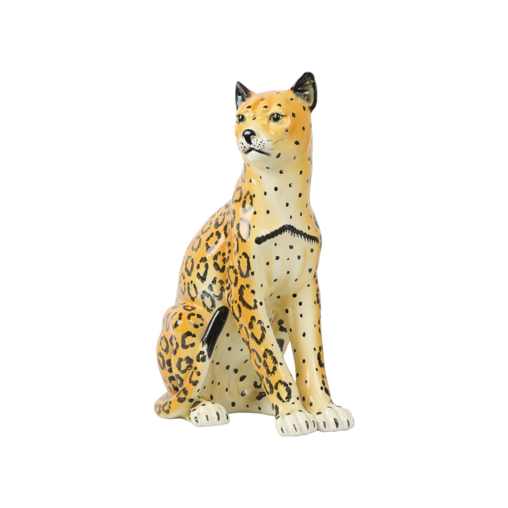 Vintage Leopard Cheetah Statue Glazed Ceramic 1980s Italy
