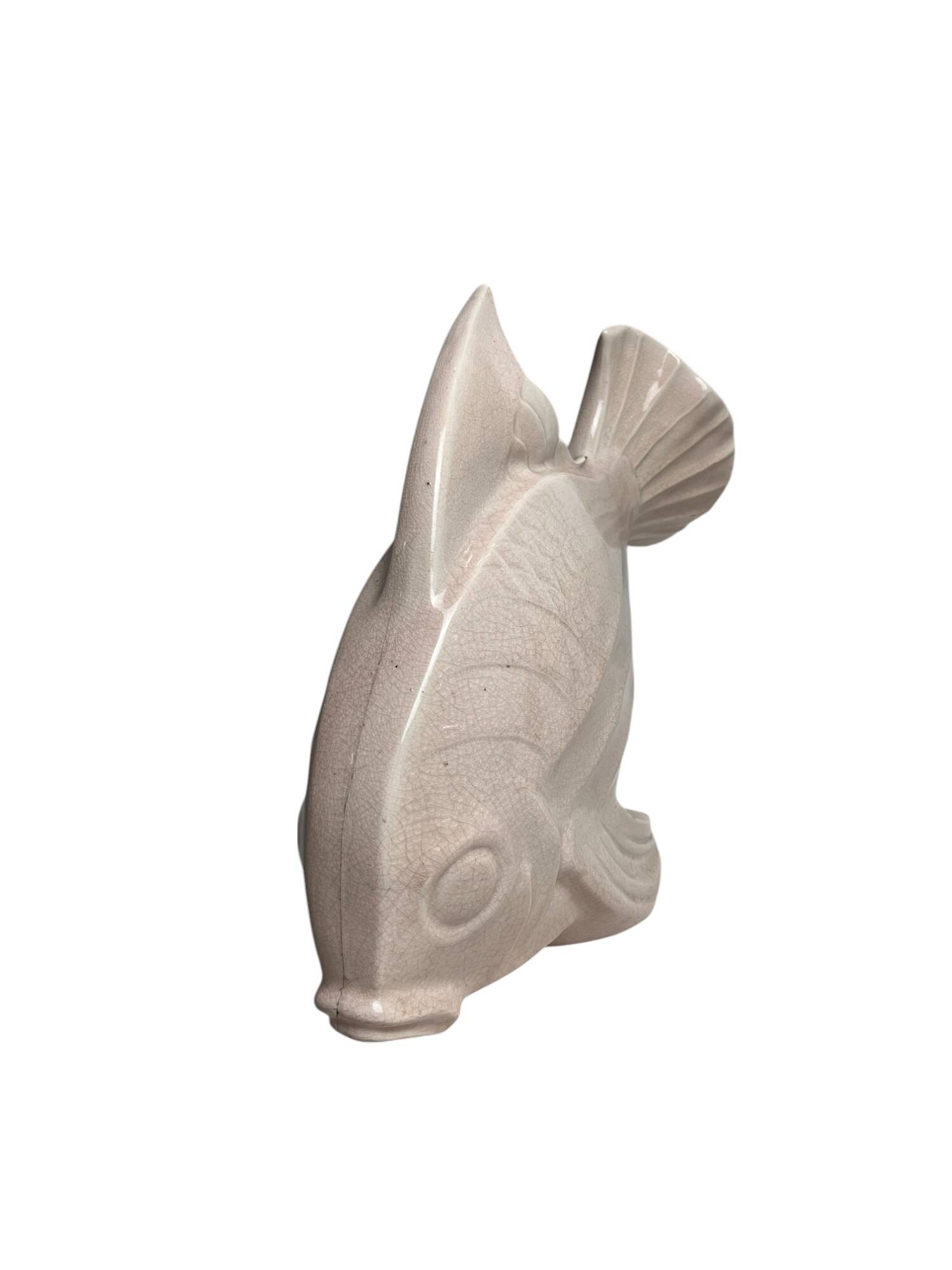 Le jan, large art deco cracked earthenware fish circa 1930
