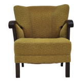 1950s, Danish vintage chair, light green cotton/wool fabric, beech wood.