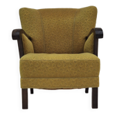 Années 1950, chaise vintage danoise, tissu coton/laine vert clair, bois de hêtre.