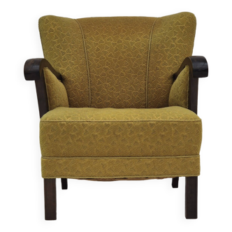 Années 1950, chaise vintage danoise, tissu coton/laine vert clair, bois de hêtre.