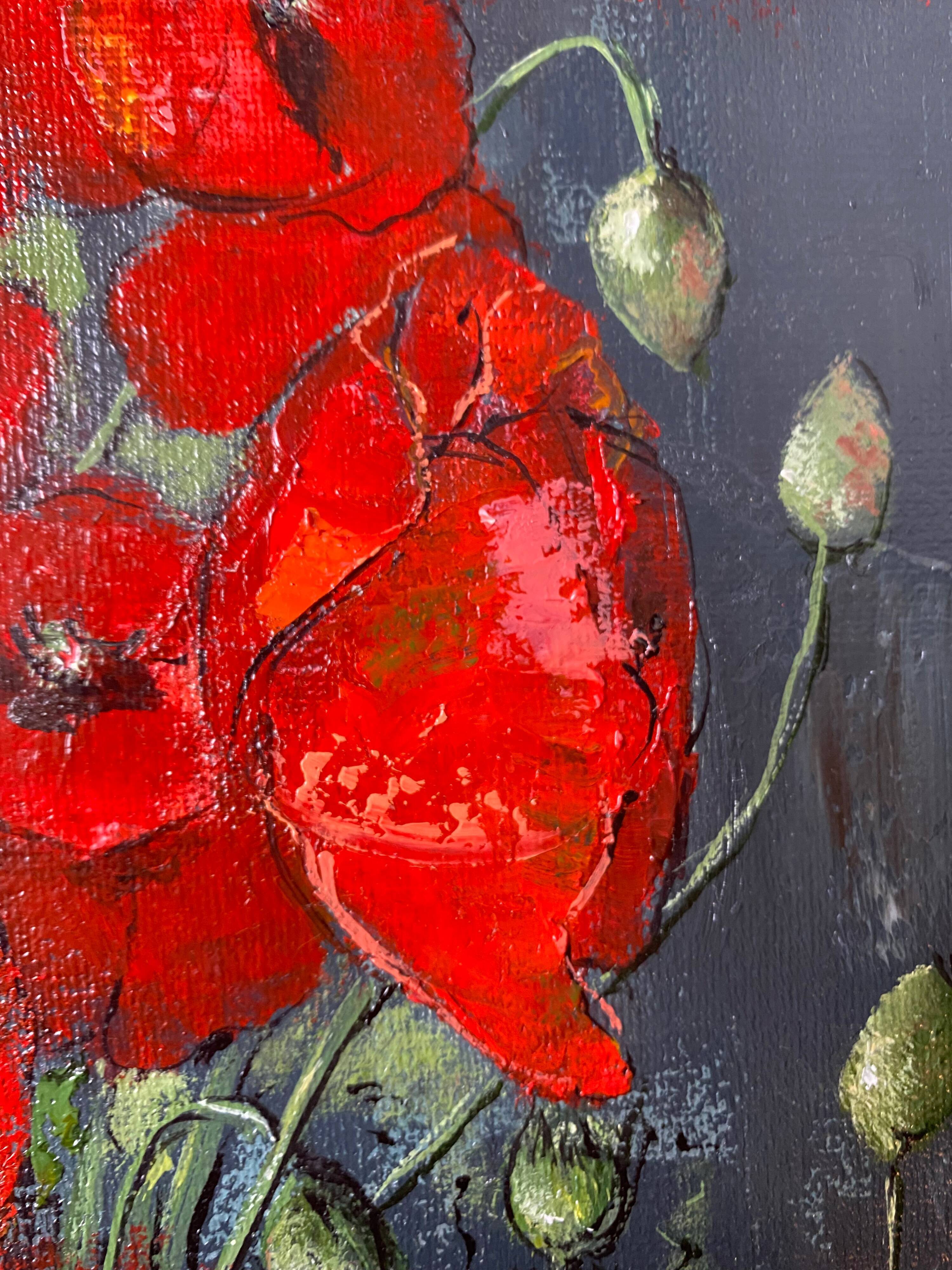 Table "Bouquet of Poppies" HST Flowers signed Monier