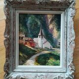 Oil on canvas landscape church of RU Rinaldi 20th century