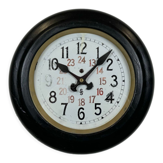 Black industrial factory wall clock from Siemens, 1930s