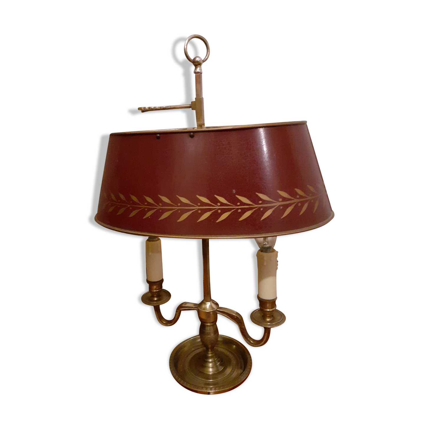 Lampe bouillotte 2 branches bronze doré abat jour tôle