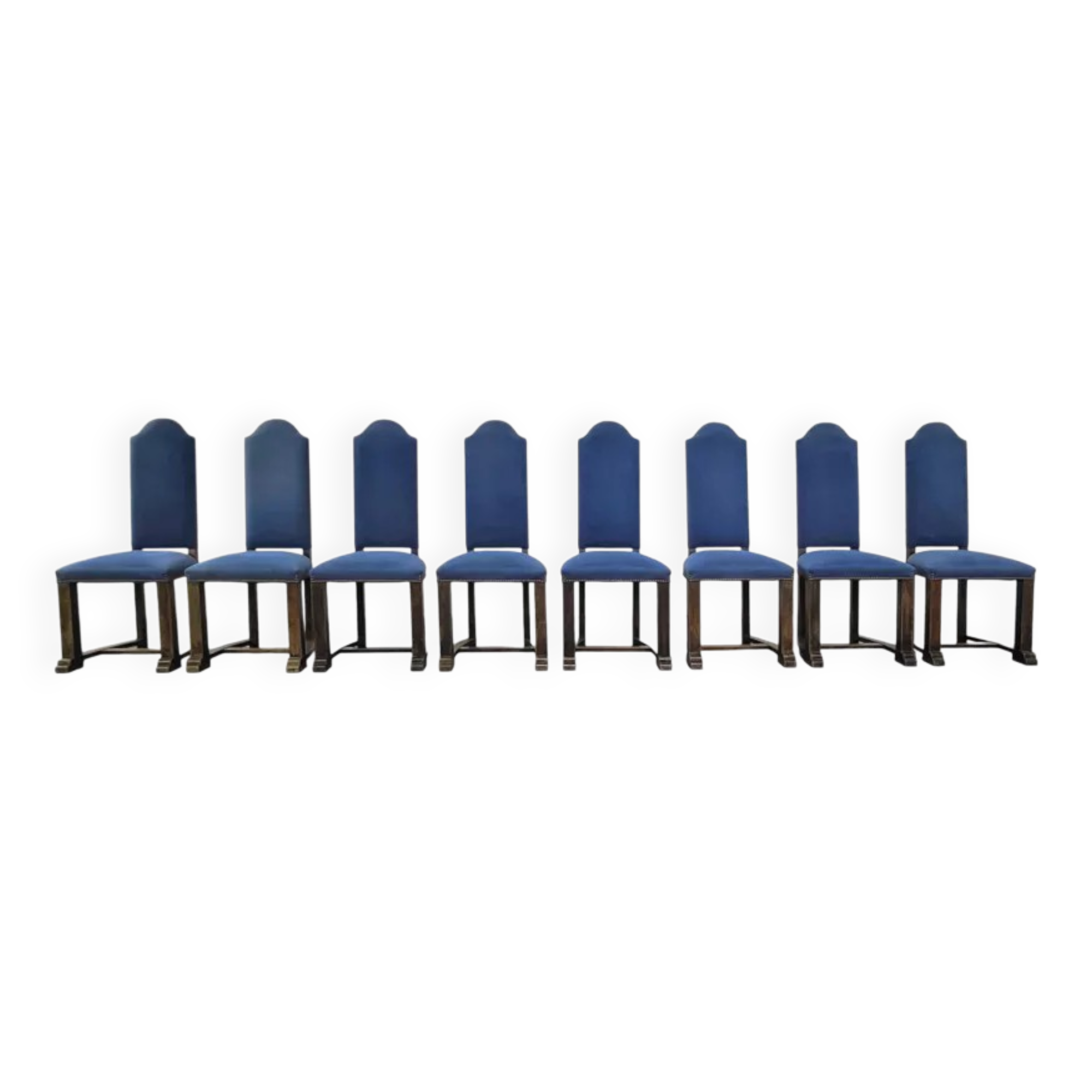 Set of 8 wooden and fabric chairs