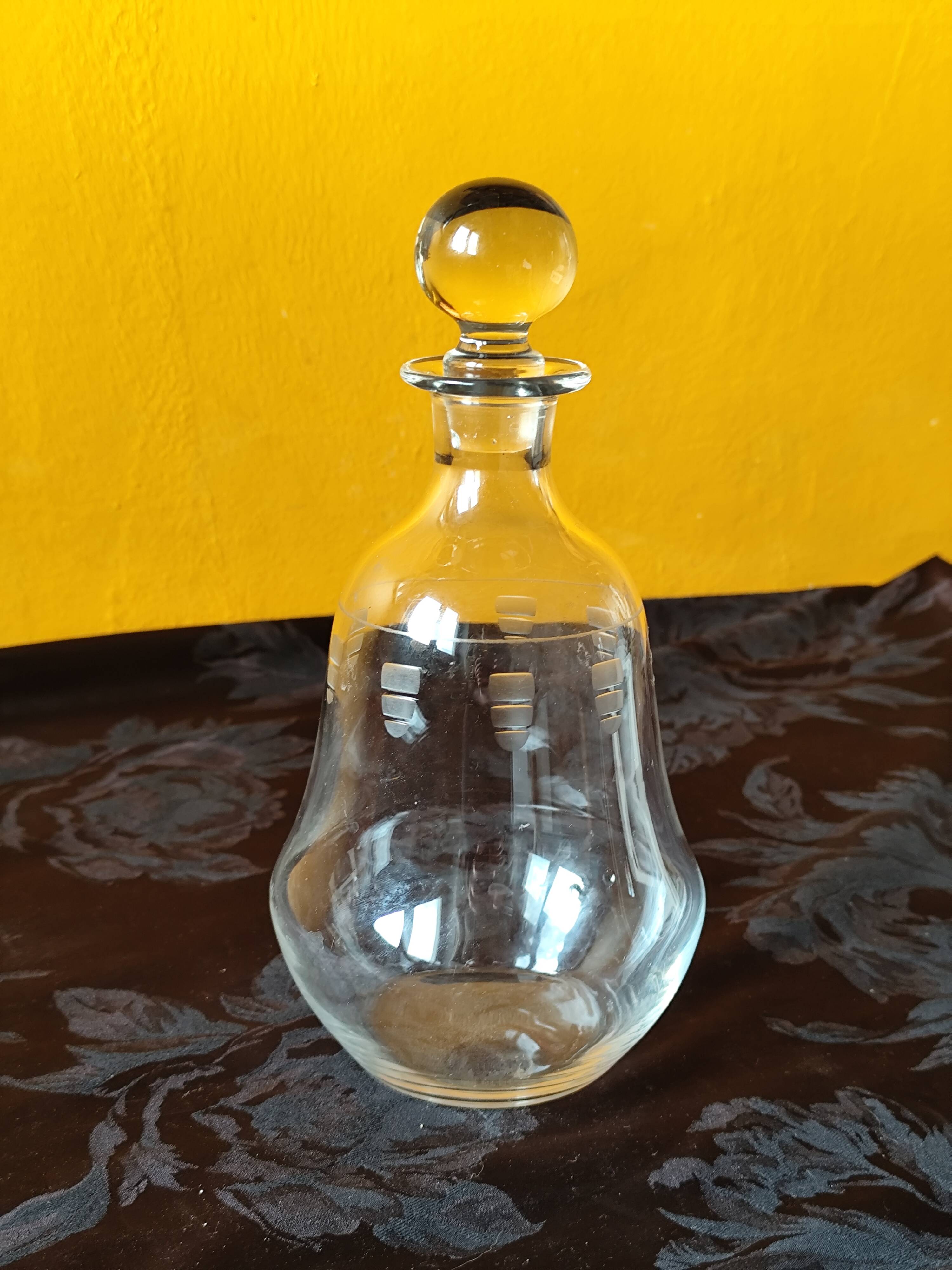 Antique engraved glass carafe - wine pitcher