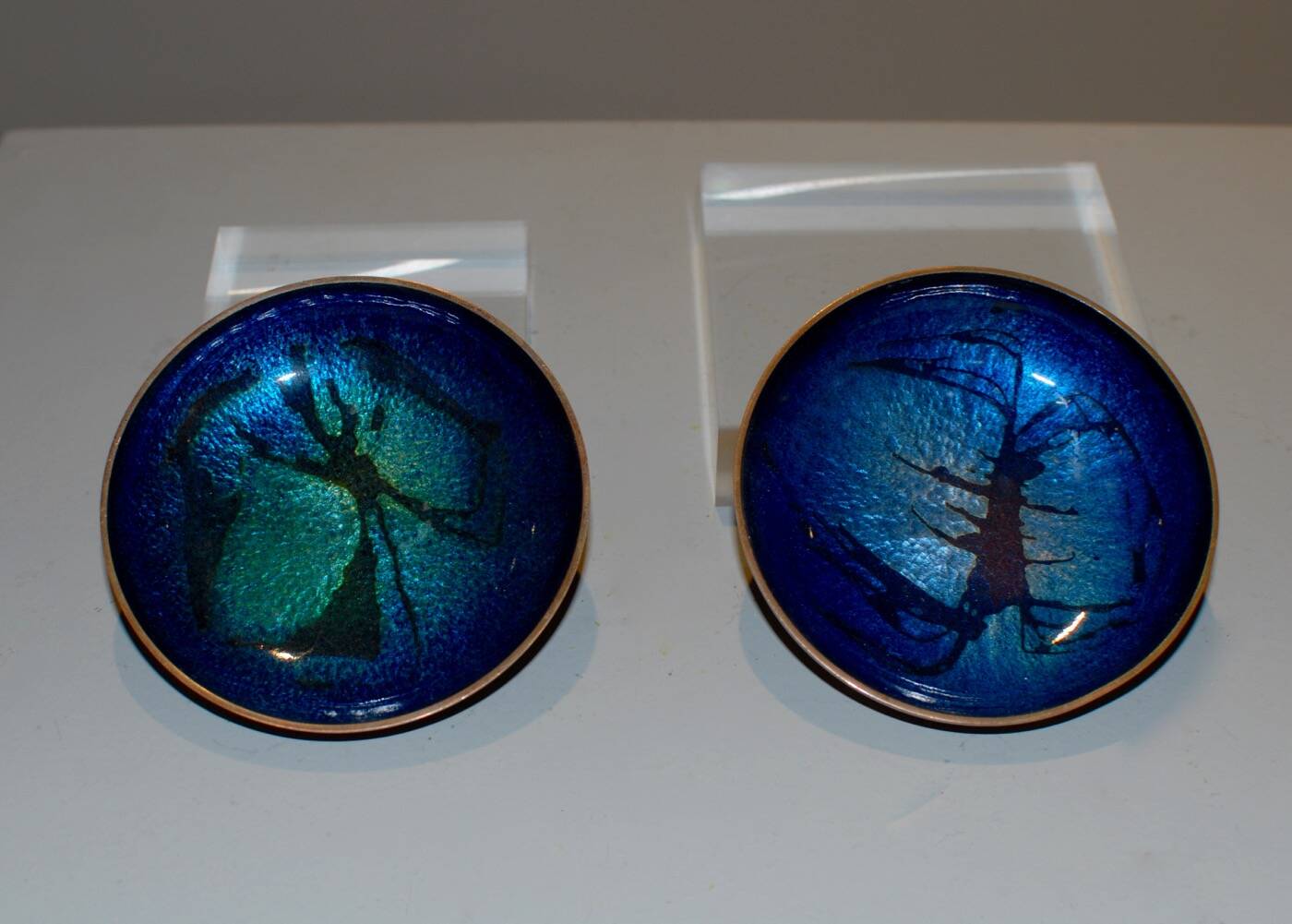 Pair of Scandinavian enamelled copper bowls, Norway, circa 1960.