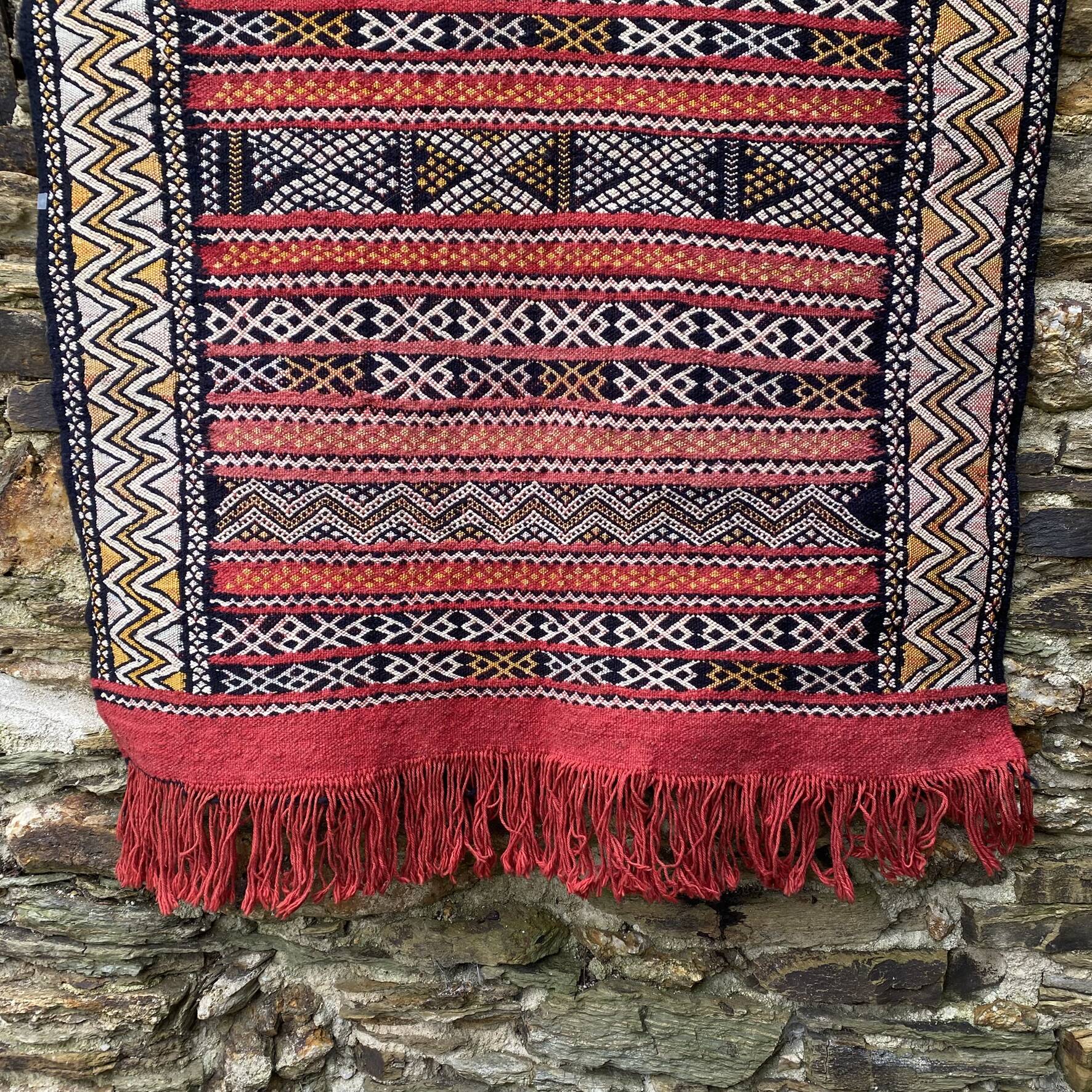 Handwoven Berber Kilim rug, wall hanging.