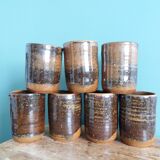Tasses verres en grès artisanal, signés, Abbaye de Fontgombault