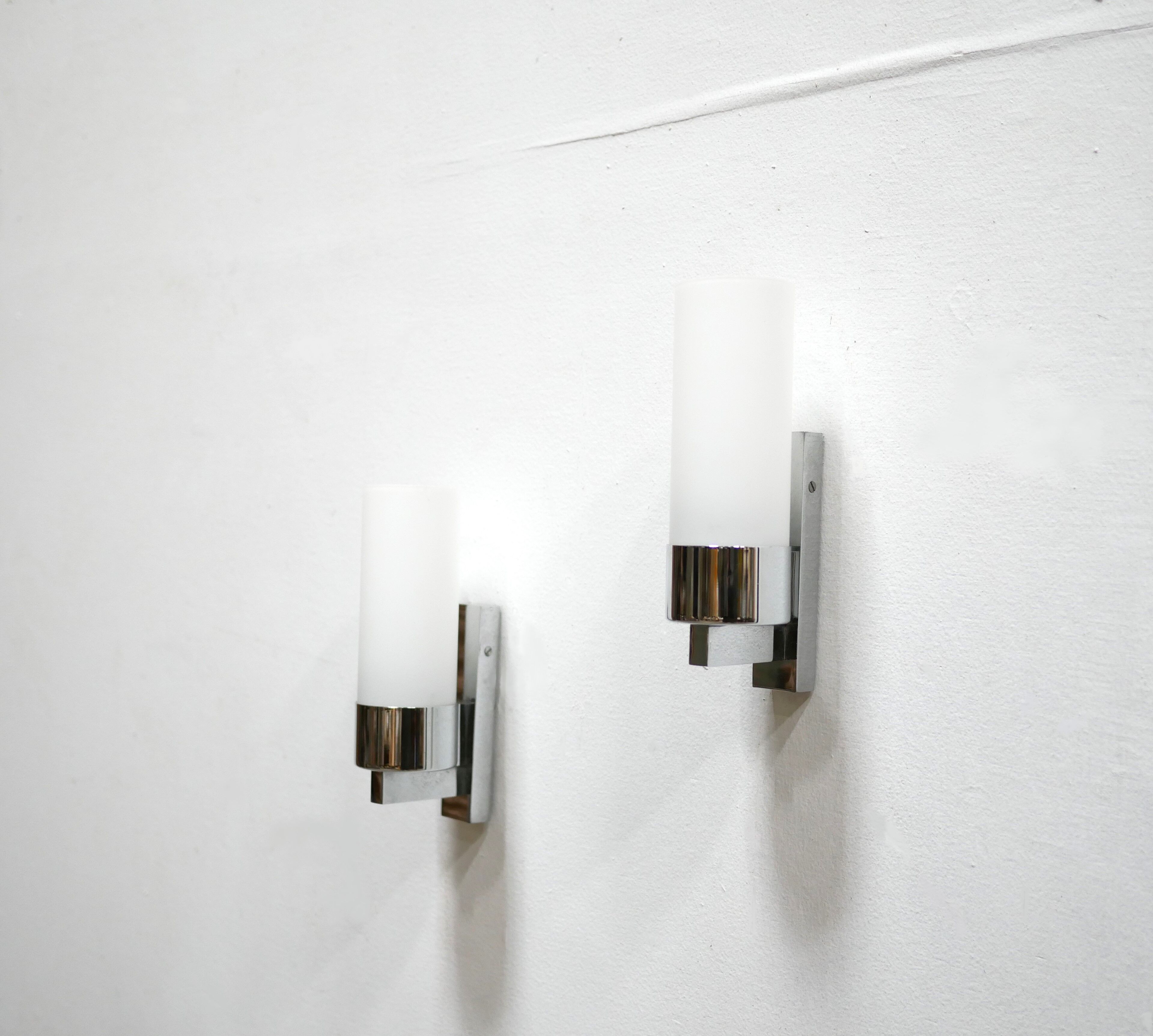 Pair of vintage metal and opaline wall lamps