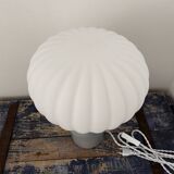 Table lamp in pastel blue and pleated opaline ceramic