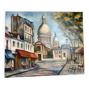 Painting view of Paris oil on canvas signed