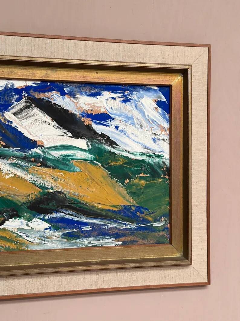 Original Swedish Oil on Cardboard – "Mountains" by Svendolf Carlsson – Signed – Vintage and Framed – 70 × 45 cm (27.6" × 17.7")