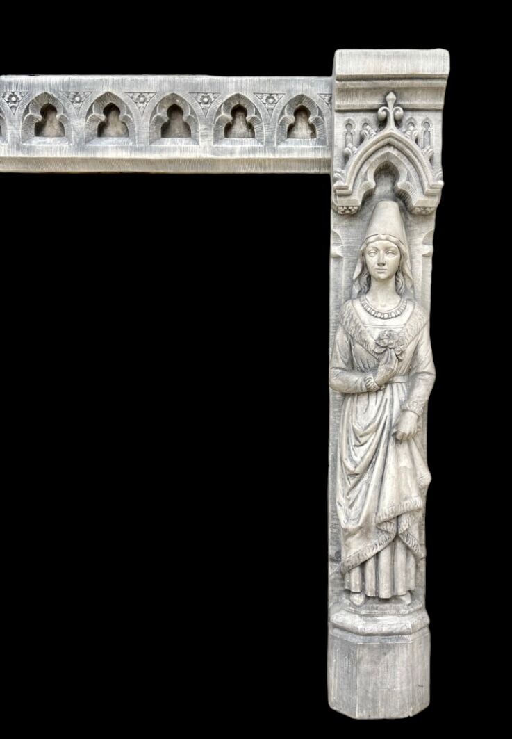 Neo-Gothic stone fireplace