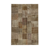 Handwoven Anatolian Contemporary 197 cm x 296 cm Brown Patchwork Carpet