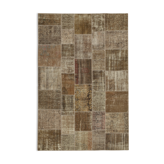 Handwoven Anatolian Contemporary 197 cm x 296 cm Brown Patchwork Carpet