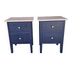 Tables de chevet MCM vintage – Bleu foncé, tiroirs et poignées laiton