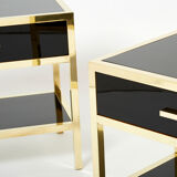 Paire de tables de chevet laquées laiton par Michel Pigneres 1970
