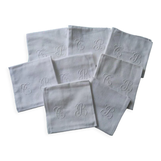 Lot de 8 serviettes brodées, monogramme TB