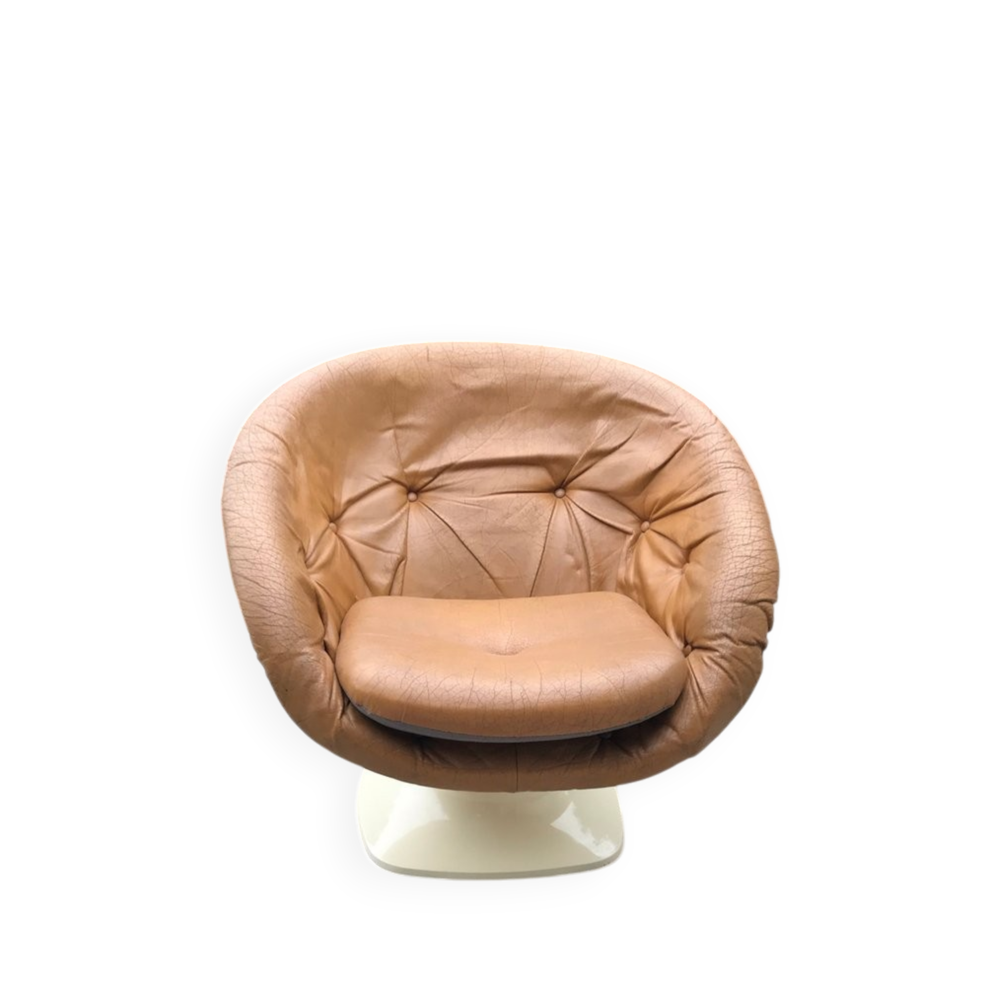 Brown tulip club chair in fibreglass resin and faux leather, France 1970s by Raphaël